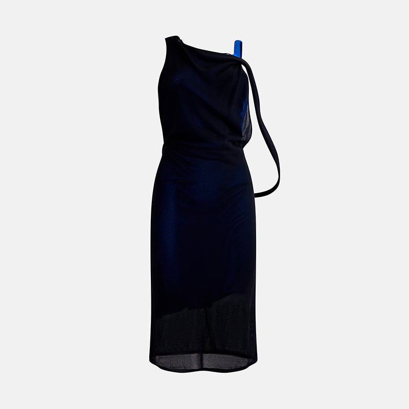 Vintage Gianni Versace Spring 1998 Black and Blue Double-Layered Dress with Low Backl - Pulled