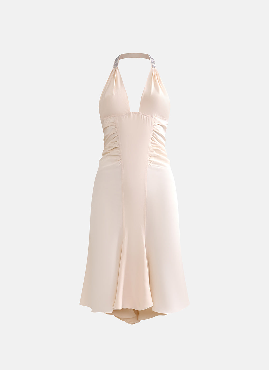 Vintage Gianni Versace Spring 2004 Rhinestone Strap Ruched Silk Dress