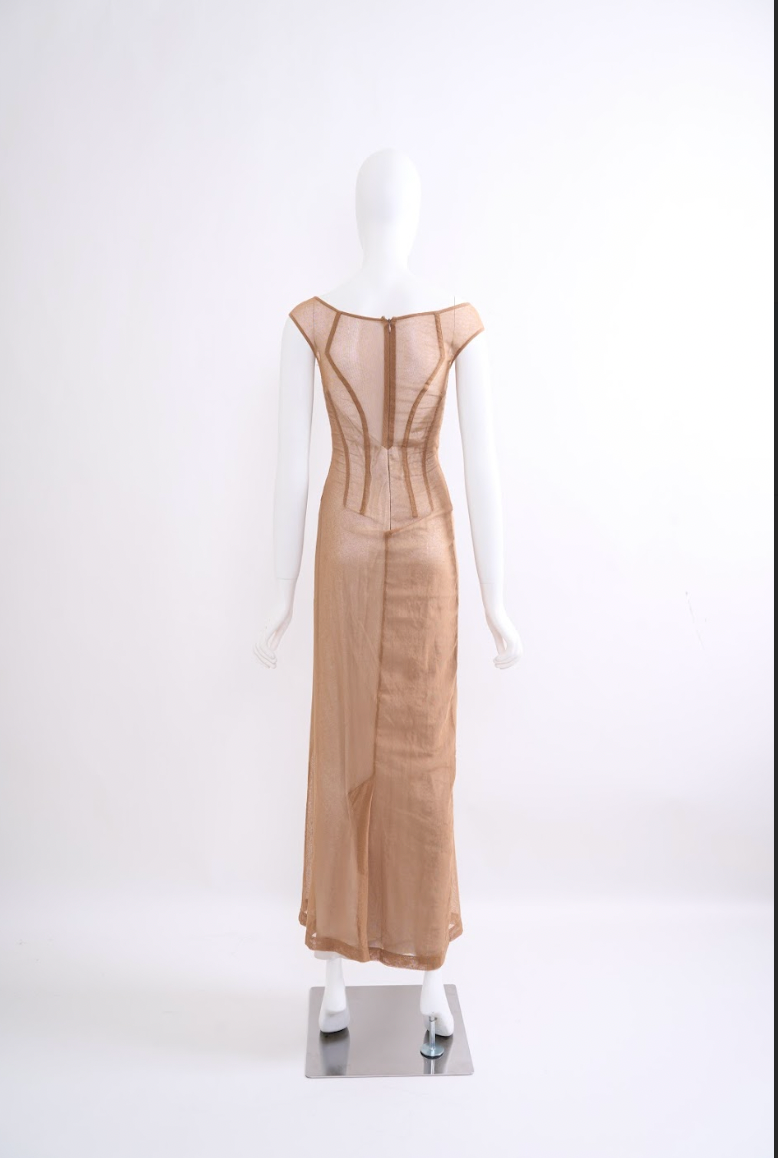 Vintage Dolce & Gabbana Spring 1998 Beige Off-Shoulder Dress - Pulled